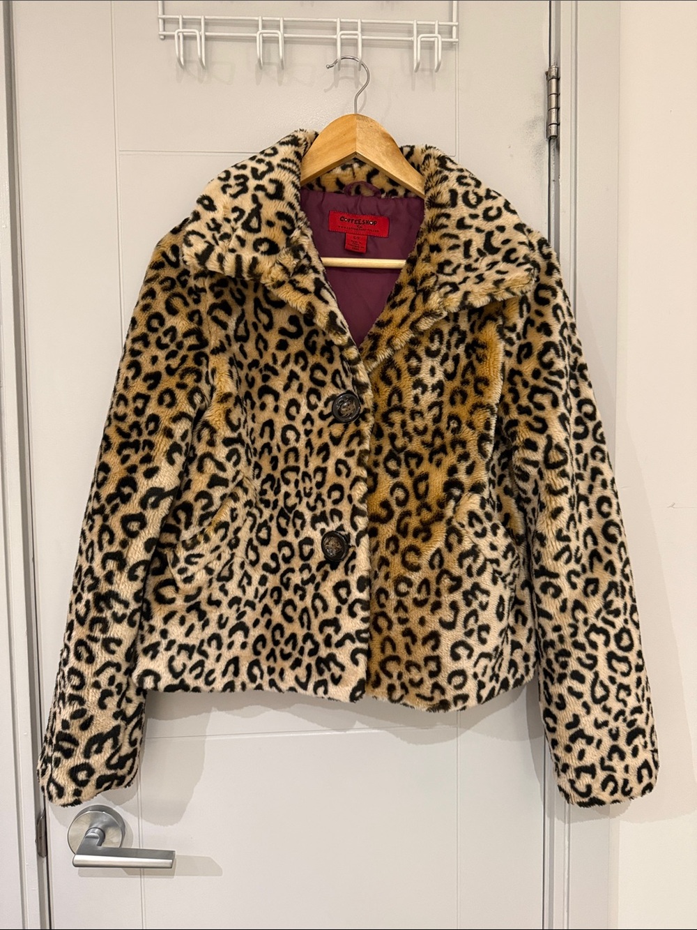 CoffeeShop Leopard Print Faux Fur Jacket in Beige, Black & Brown